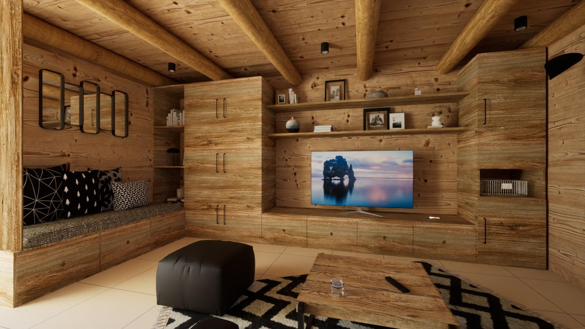 Modélisation 3D d'un projet d'agencement en bois vieilli